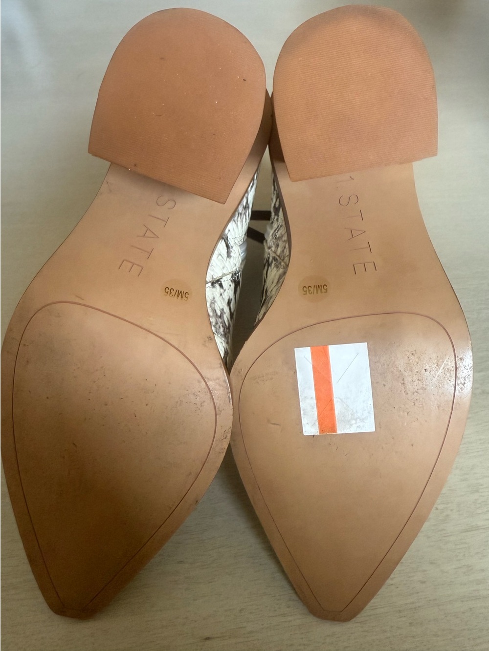 1 STATE Kelte Roccia Snake Print Leather Bootie Woodgrain Block Heel Pointed Toe - Picture 12 of 16